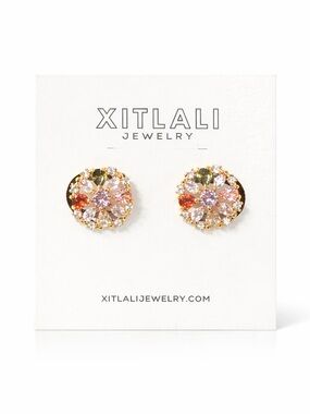 Xitlali Jewelry Multicolor Crystal Stud Earrings Gold Floral